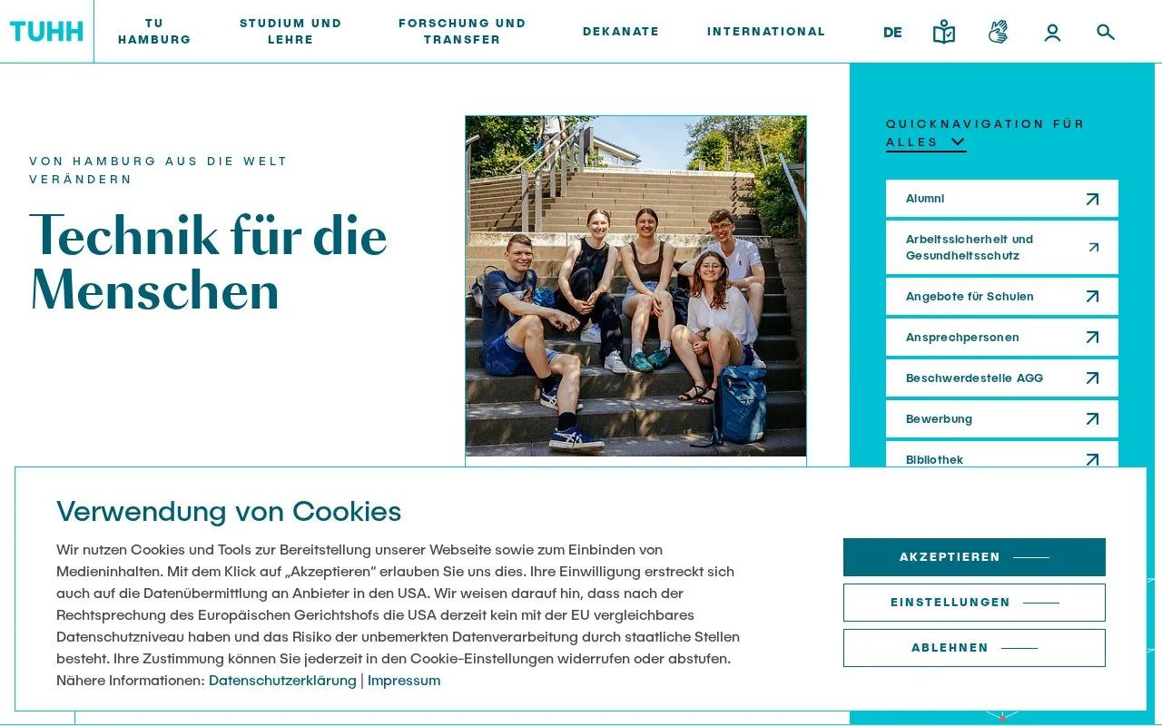 Technische Universitat Hamburg-Harburg homepage screenshot