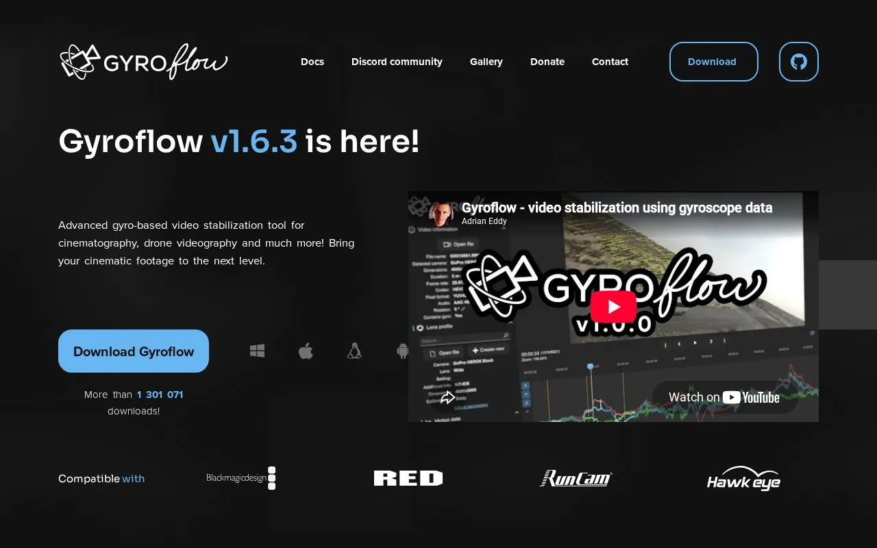 Gyroflow homepage screenshot