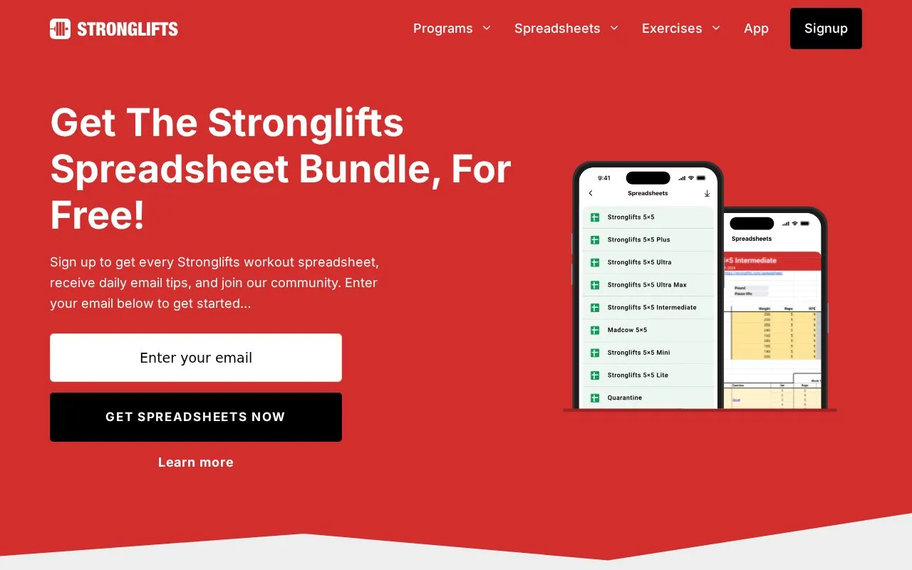 Stronglifts homepage screenshot