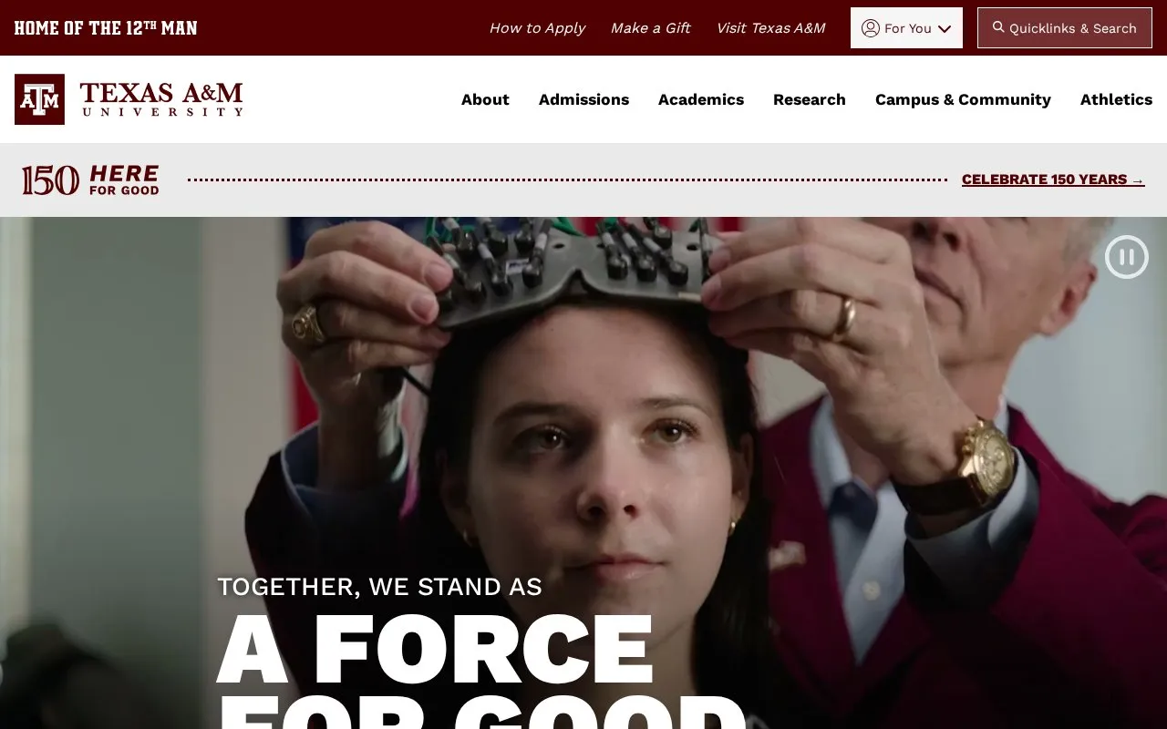 Texas A&M University, College Station homepage screenshot