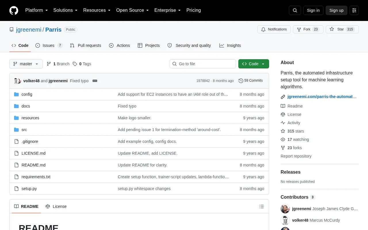 Parris homepage screenshot