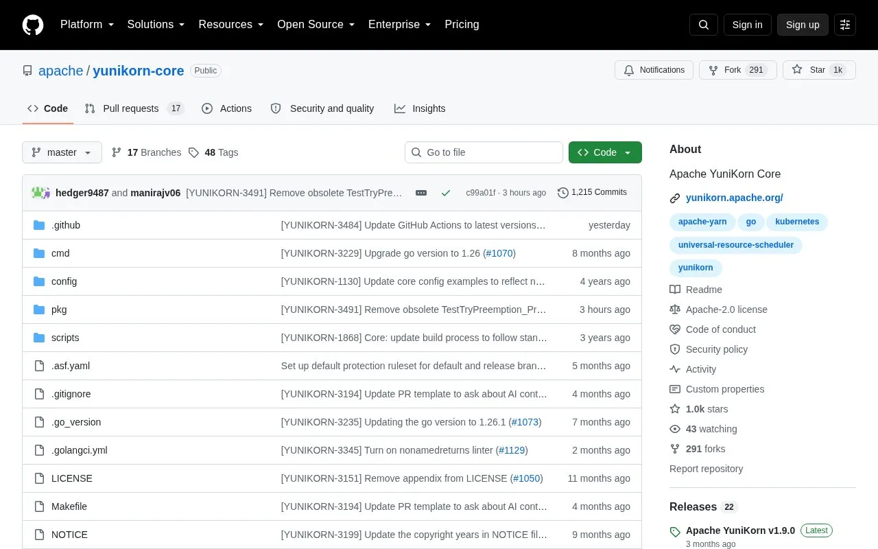 Yunikorn homepage screenshot