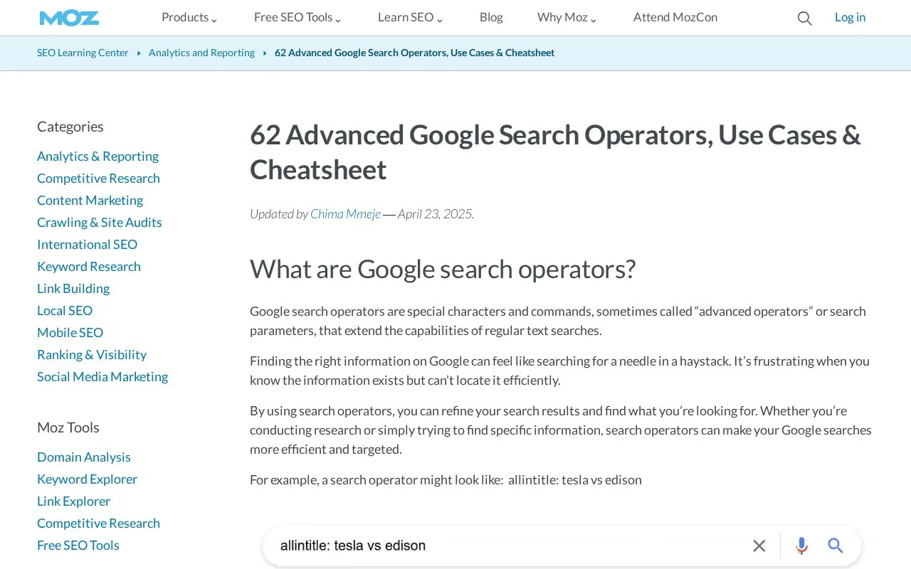 Search Operators homepage screenshot