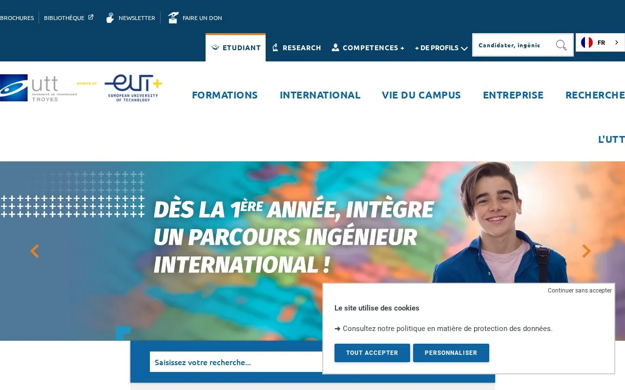 Université de technologie de Troyes homepage screenshot