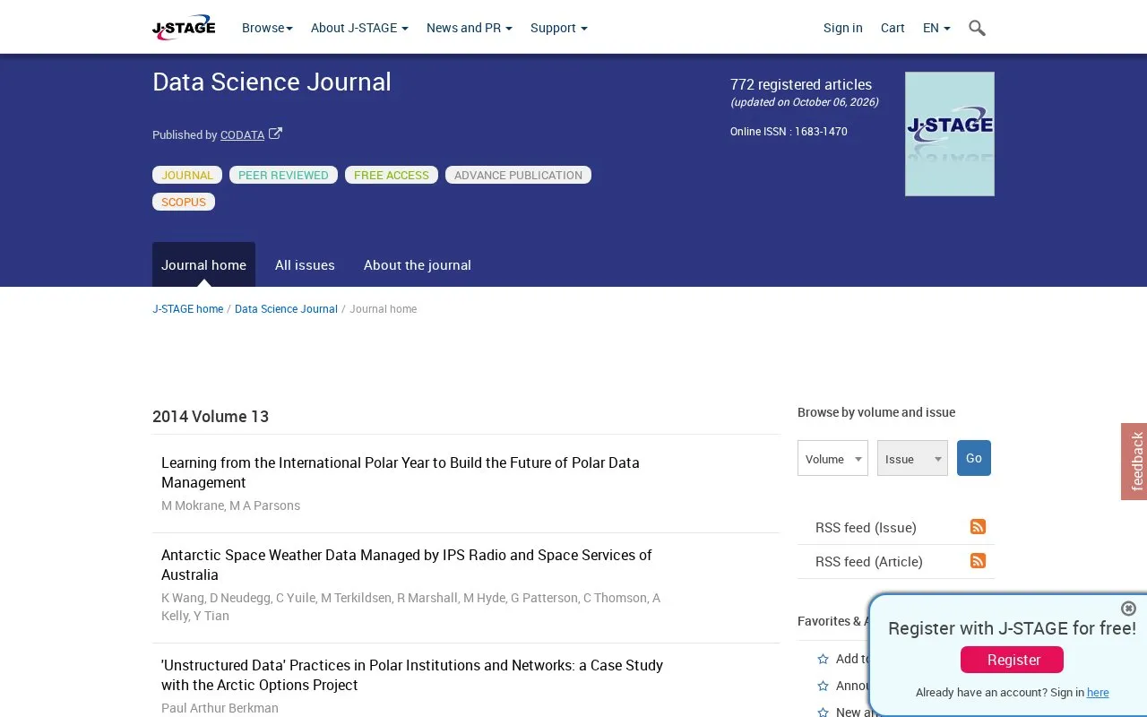 Data Science Journal homepage screenshot
