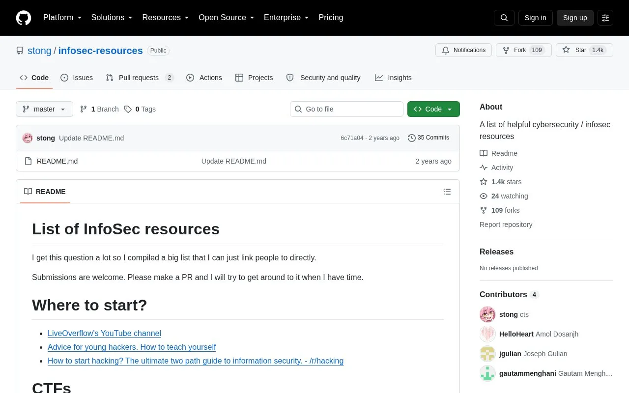 Infosec Resources homepage screenshot