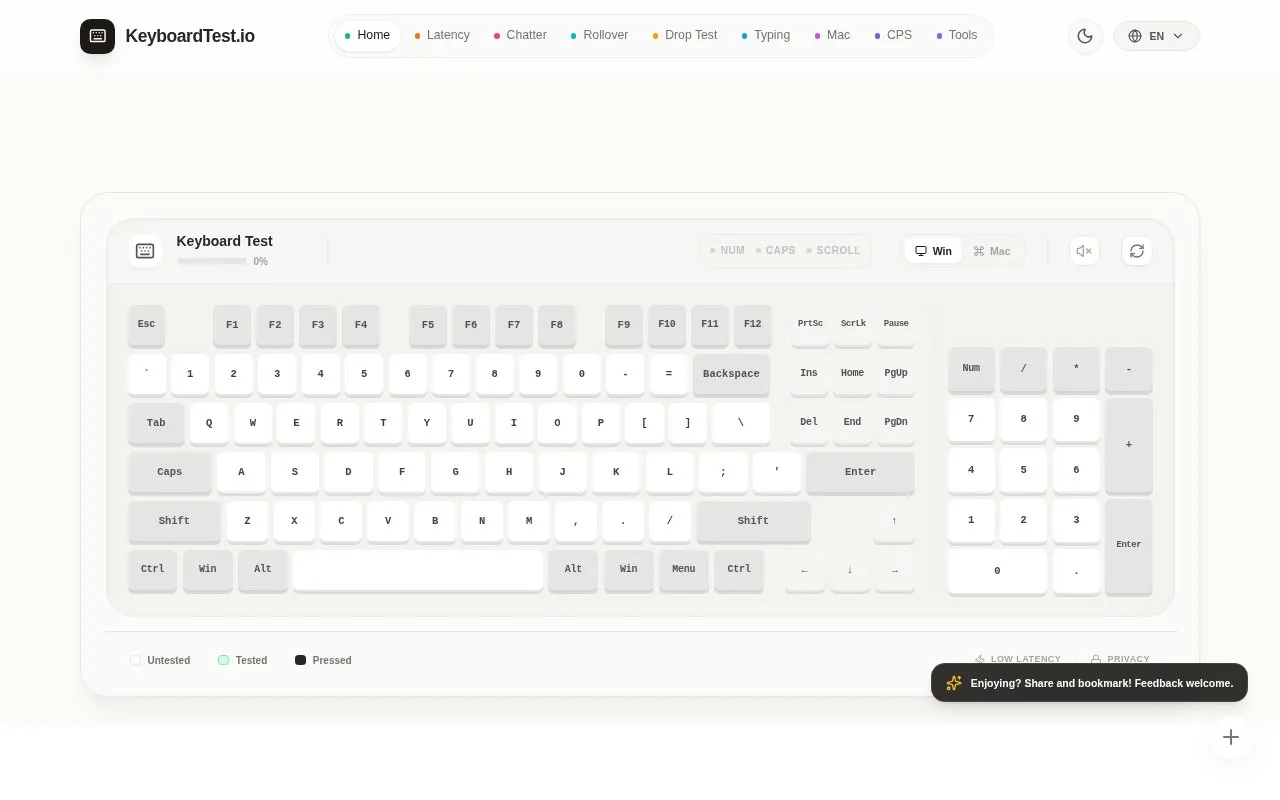 Keyboard Tester homepage screenshot