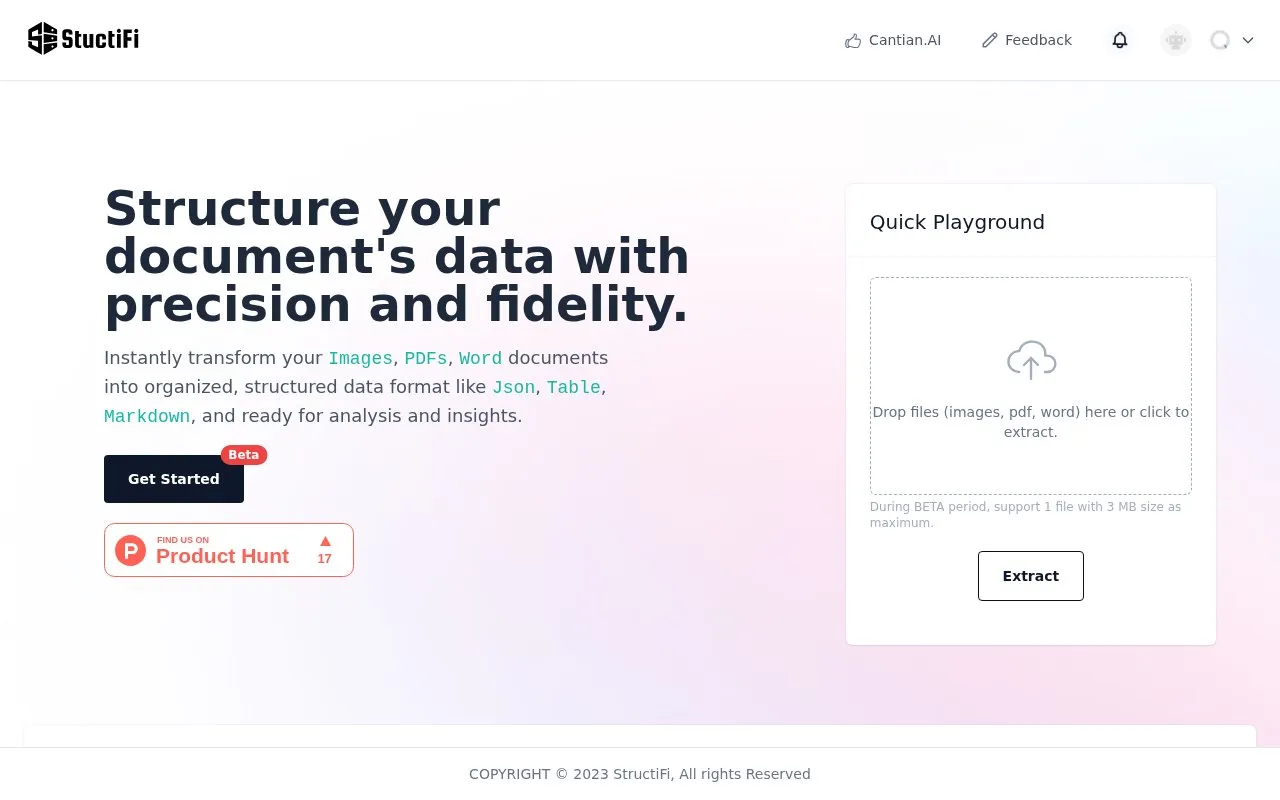 Structifi homepage screenshot