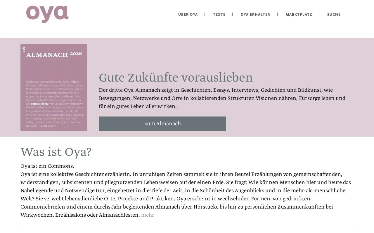 Oya homepage screenshot
