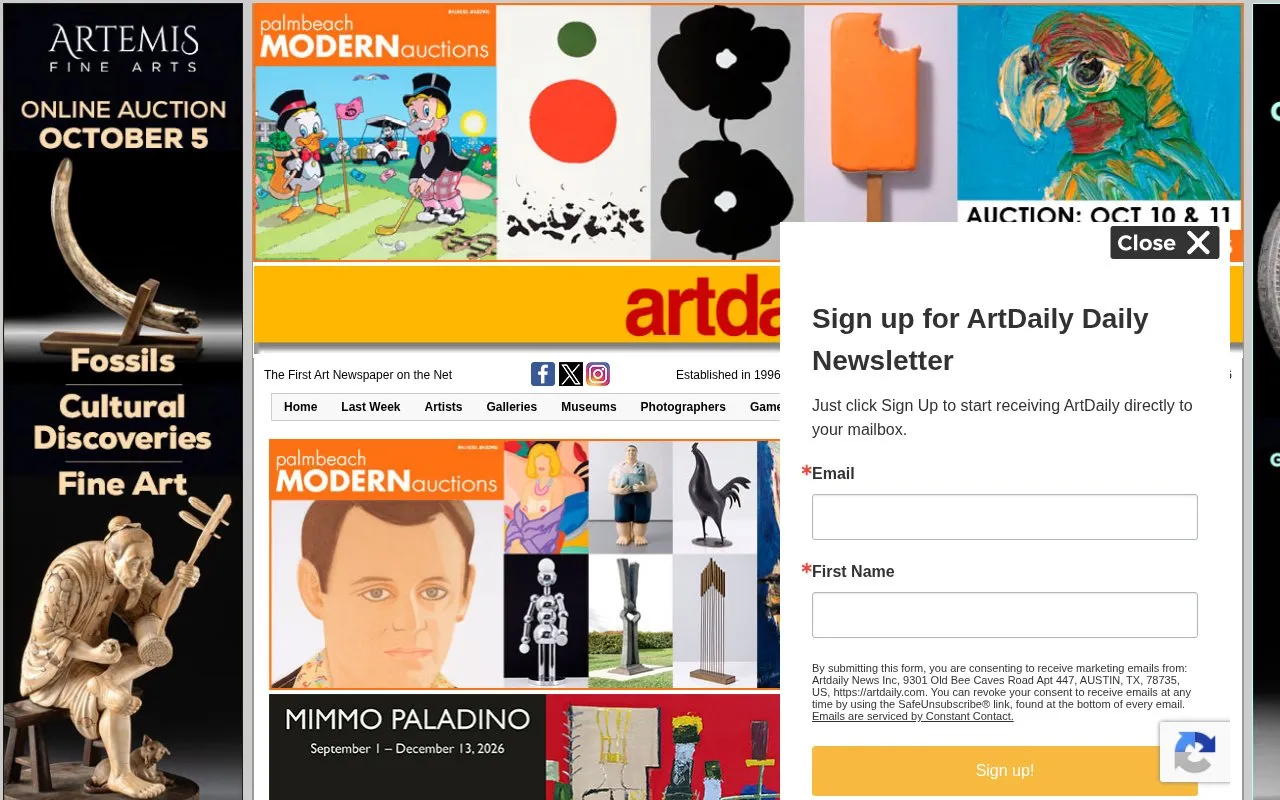 ArtDaily homepage screenshot