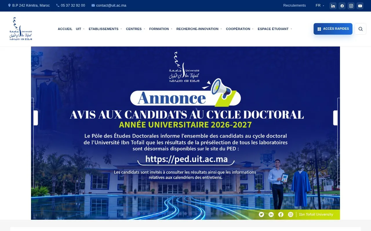 Universite Ibn Tofail homepage screenshot