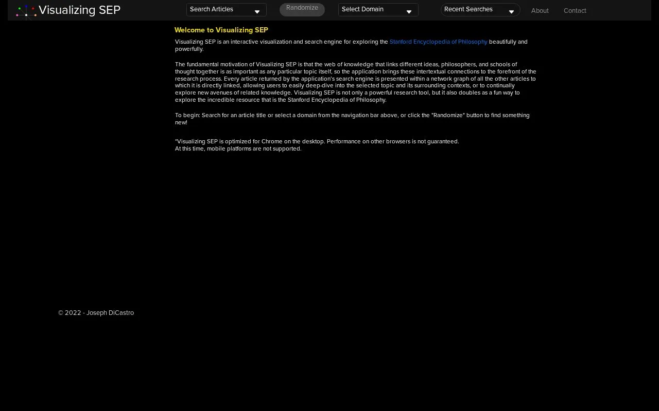 Visualizing SEP homepage screenshot