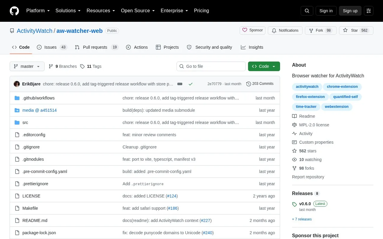 Extensions homepage screenshot