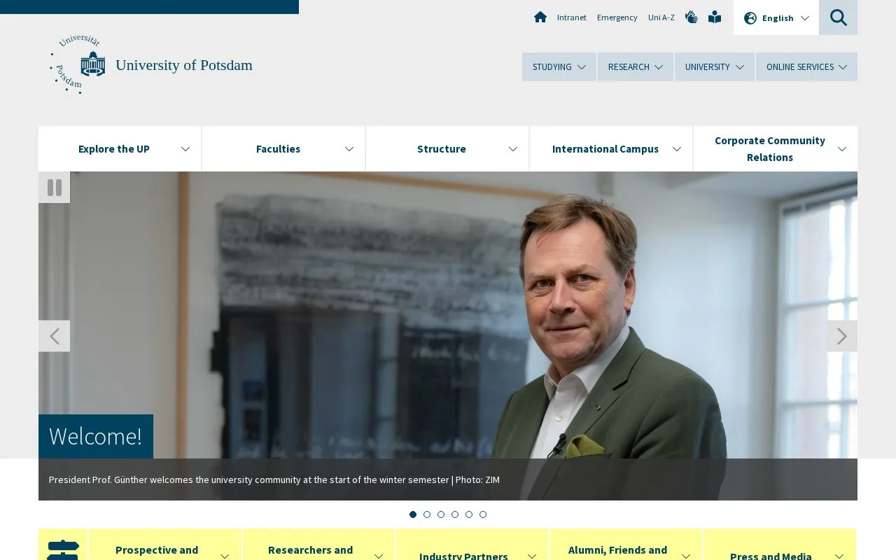 Universitat Potsdam homepage screenshot