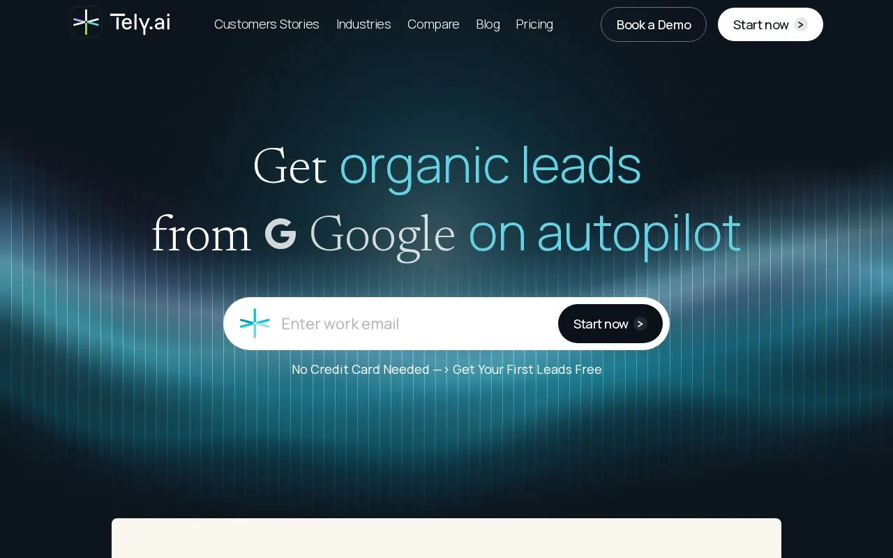 Tely AI homepage screenshot