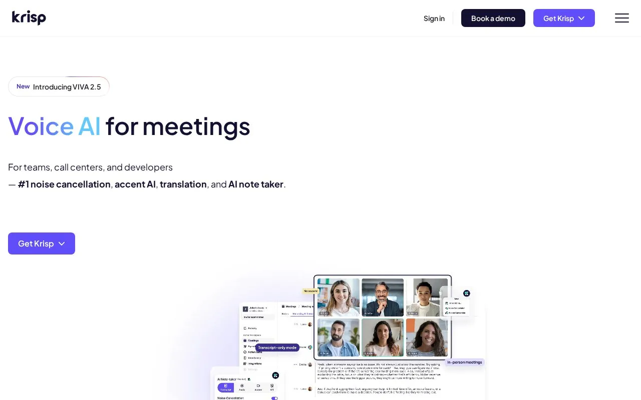 Krisp homepage screenshot