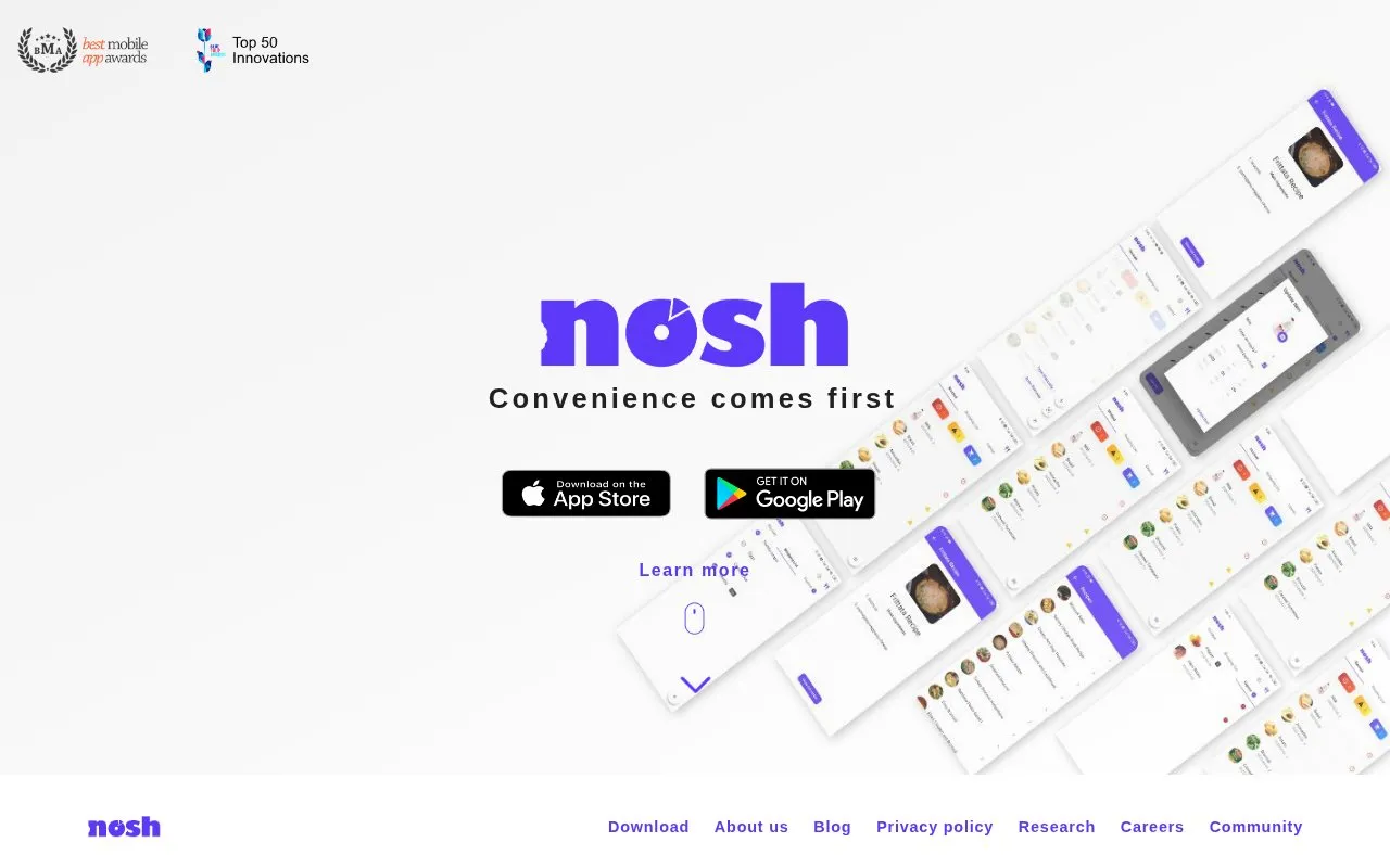Nosh homepage screenshot