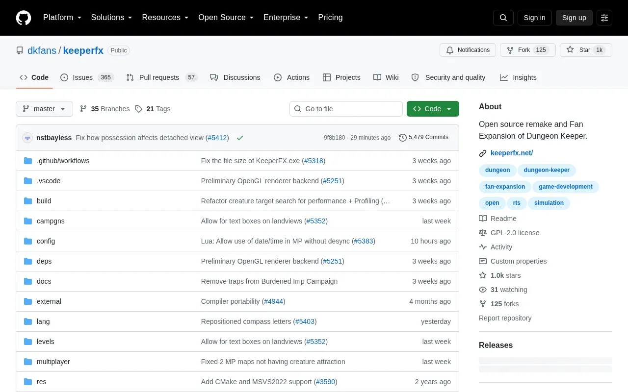 Keeperfx homepage screenshot
