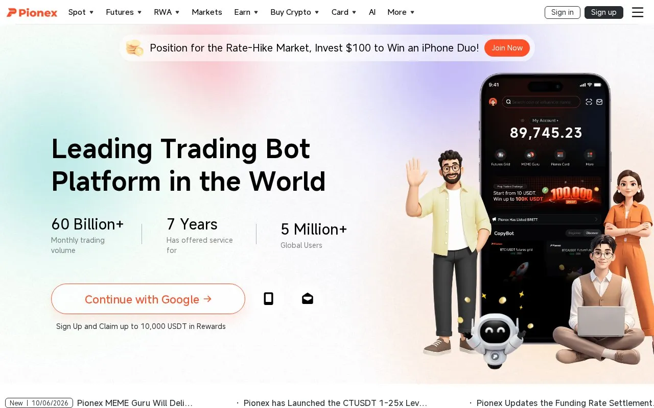 Pionex homepage screenshot