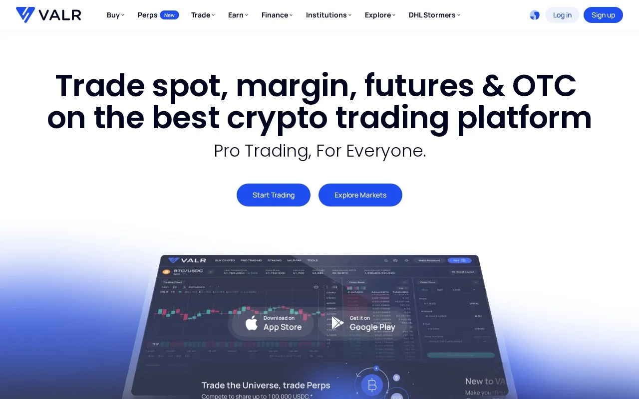 VALR homepage screenshot
