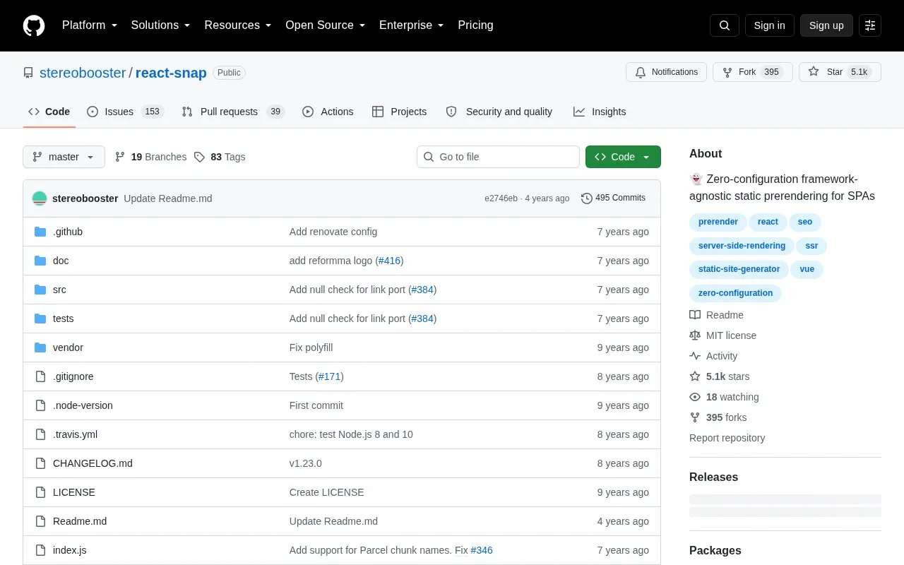 react-snap homepage screenshot
