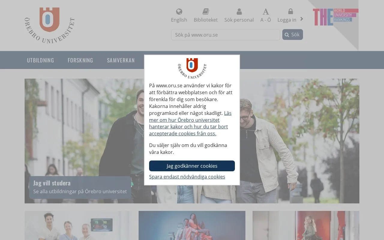 Orebro Universitet homepage screenshot