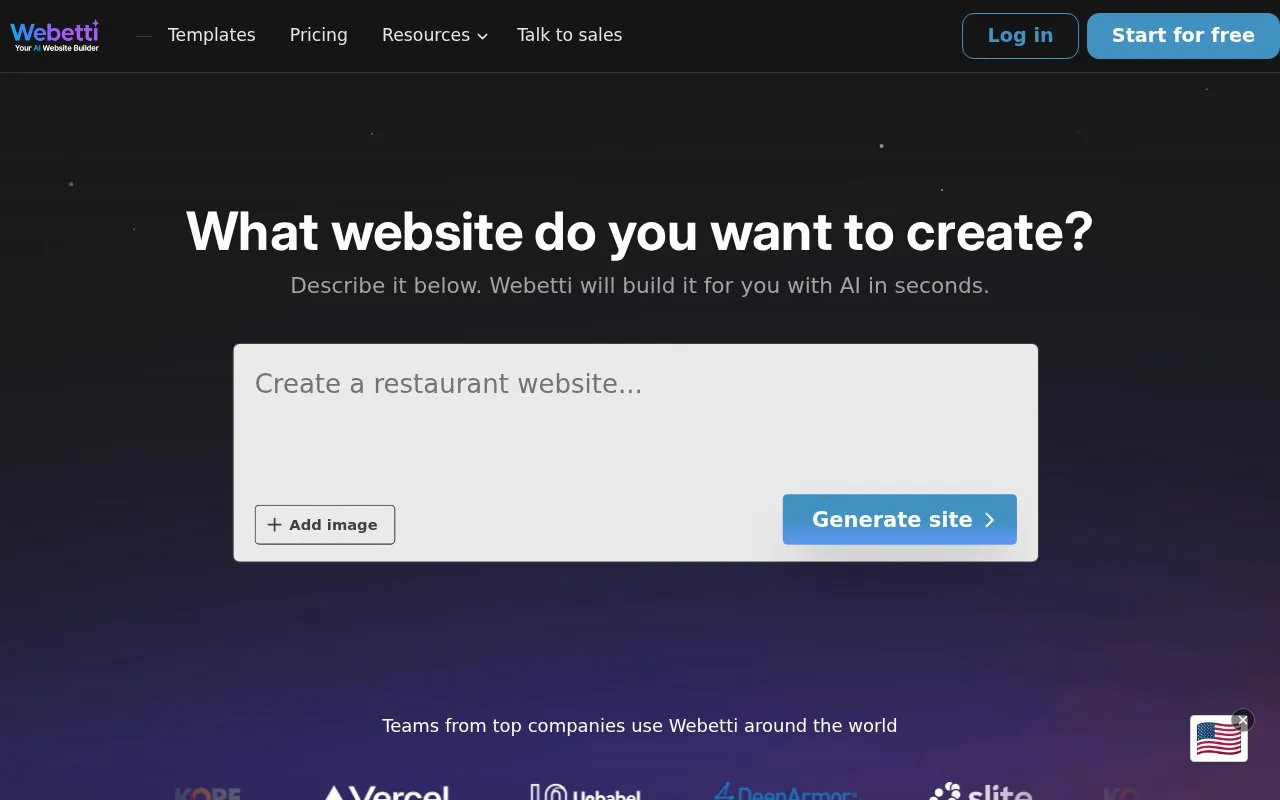 Webetti homepage screenshot