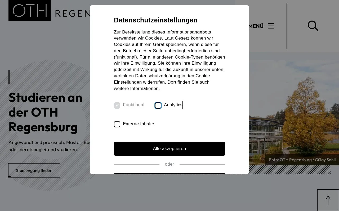 Ostbayerische Technische Hochschule Regensburg homepage screenshot
