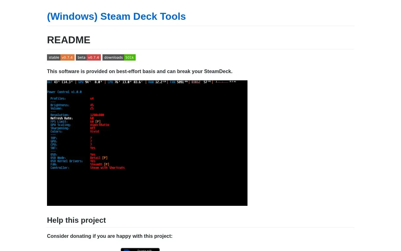 Steam Deck Tools homepage screenshot