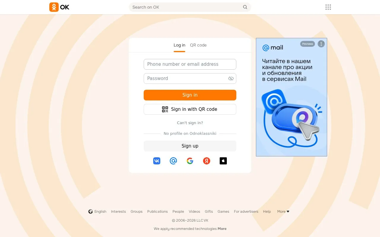 Одноклассники | OK.ru homepage screenshot