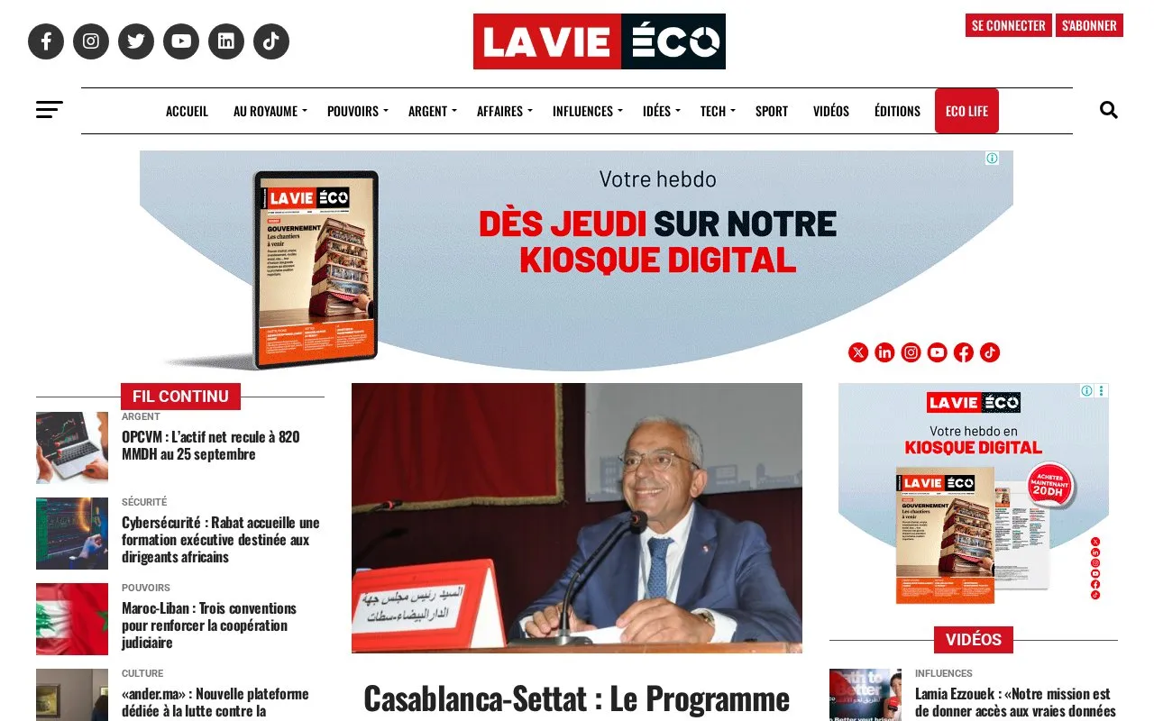 La Vie éco homepage screenshot