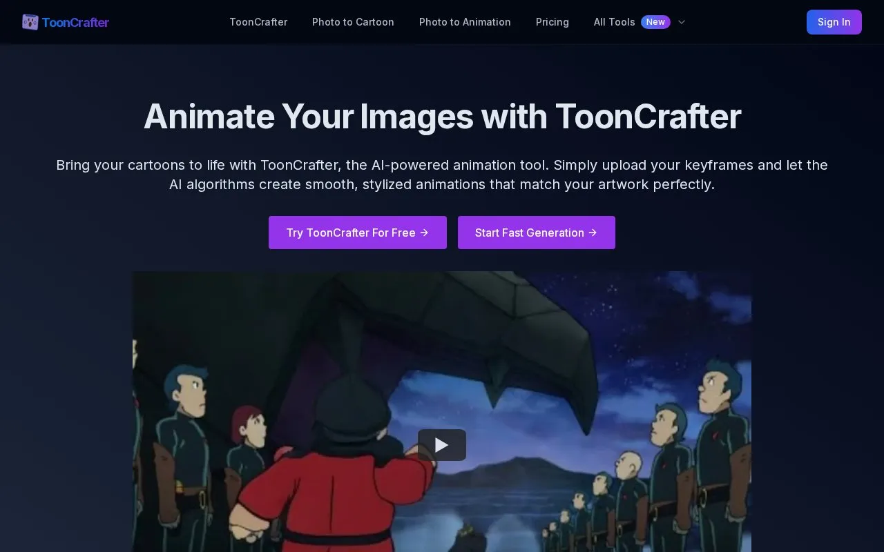 ToonCrafter homepage screenshot