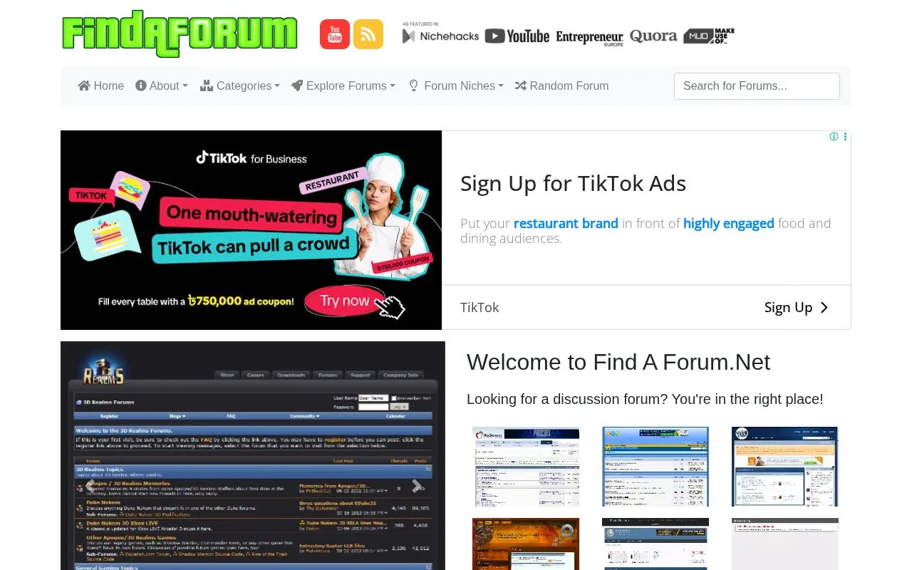 FindAForum homepage screenshot