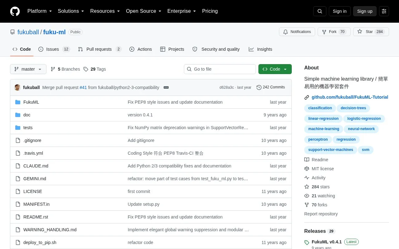 fuku-ml homepage screenshot