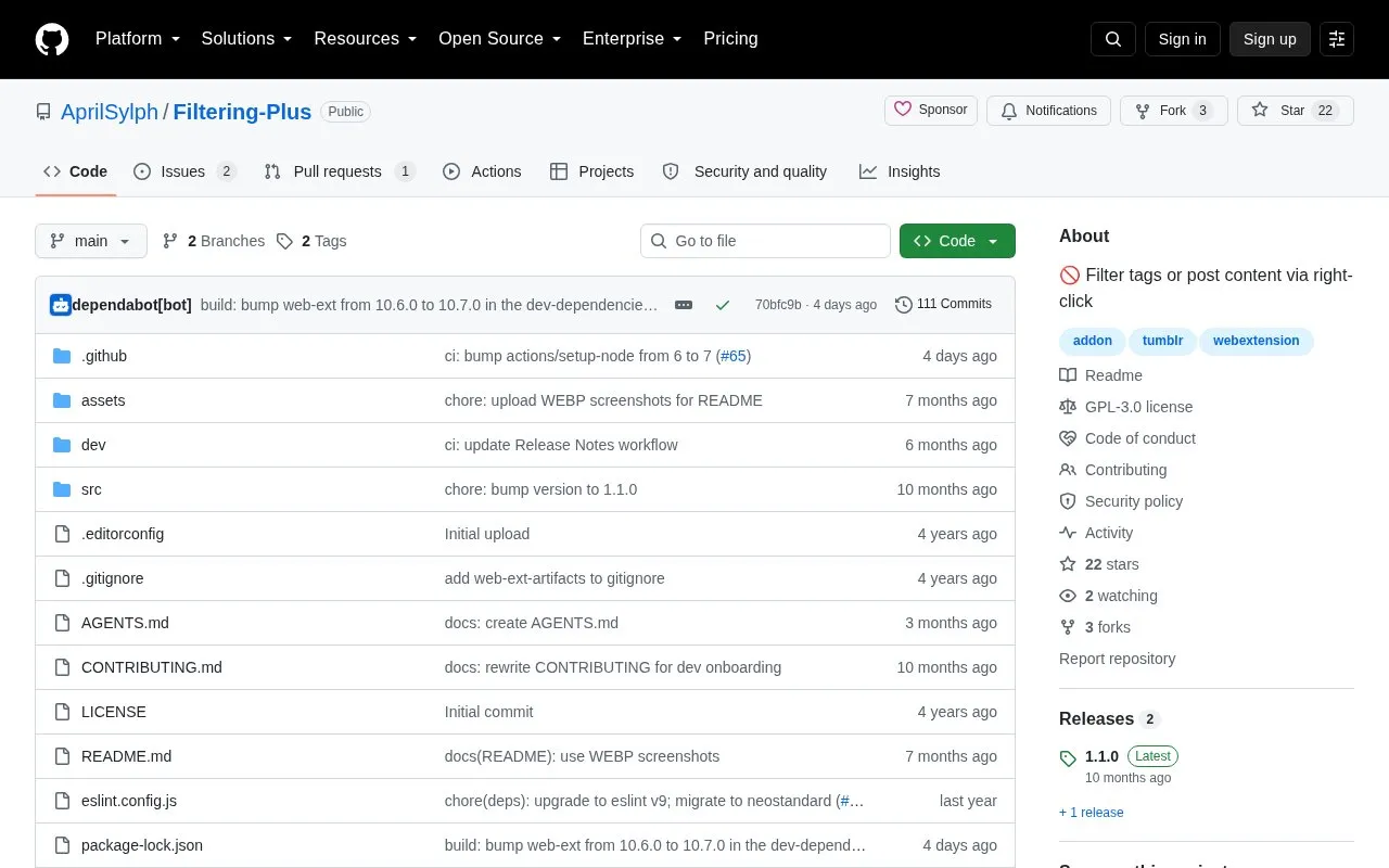 Filtering Plus homepage screenshot