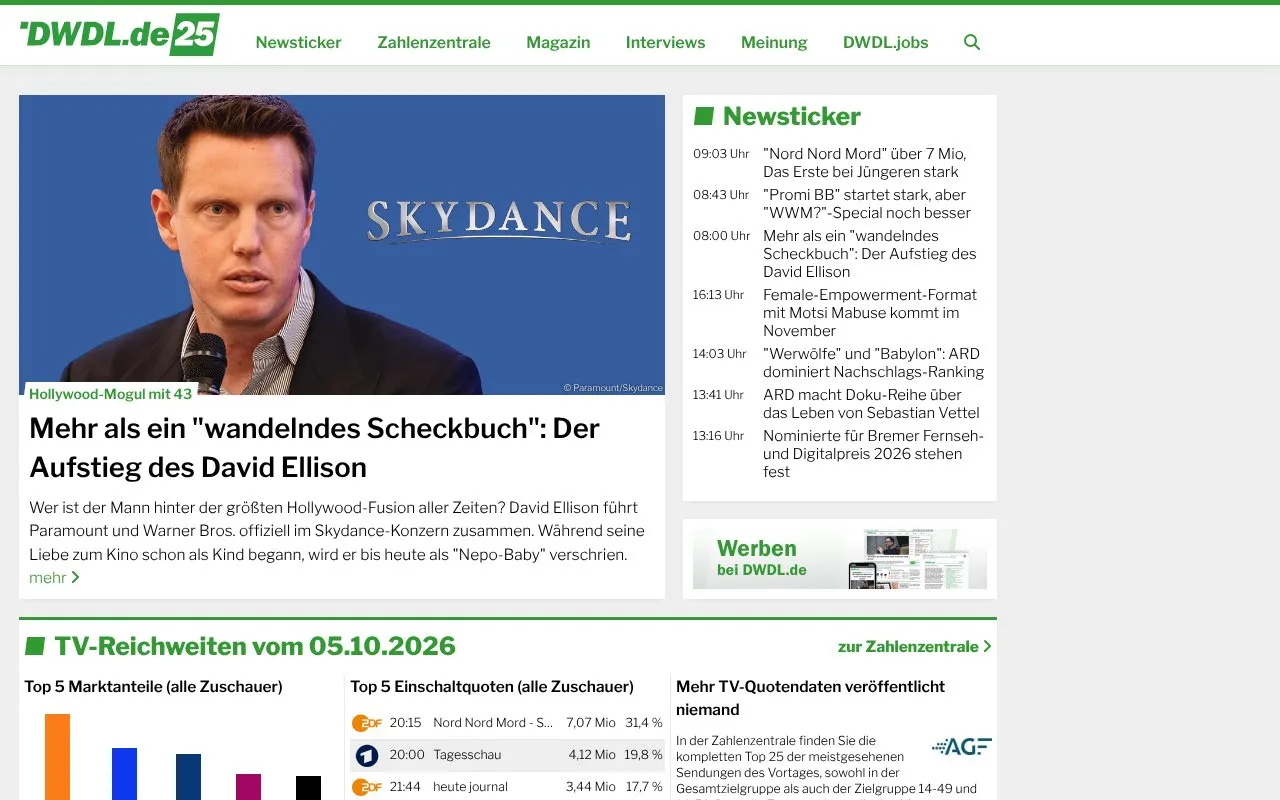 DWDL.de homepage screenshot