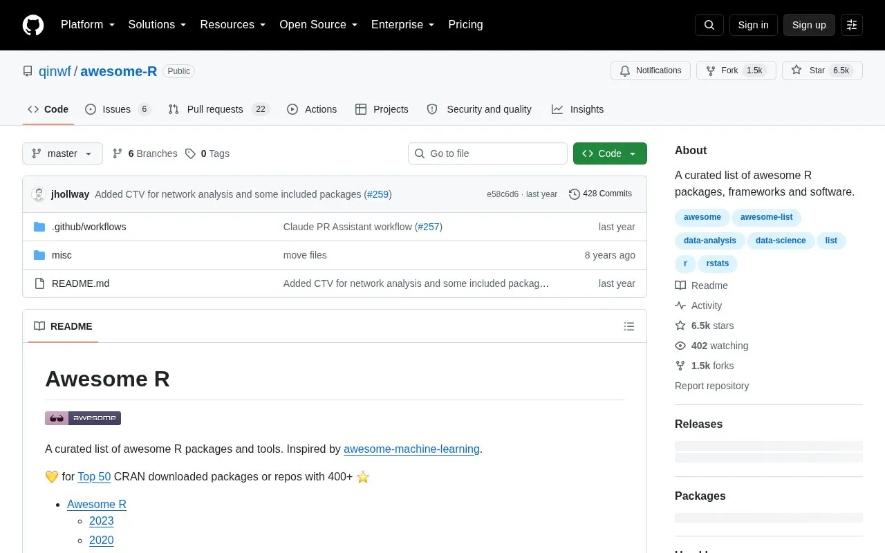 awesome-r homepage screenshot