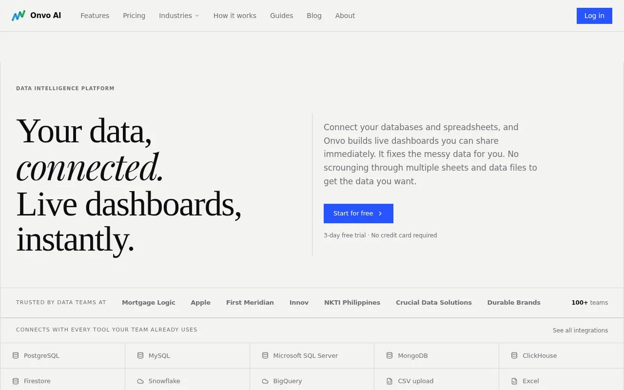 Onvo AI homepage screenshot