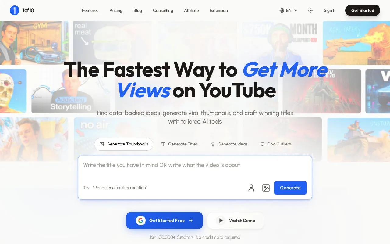 1of10 homepage screenshot