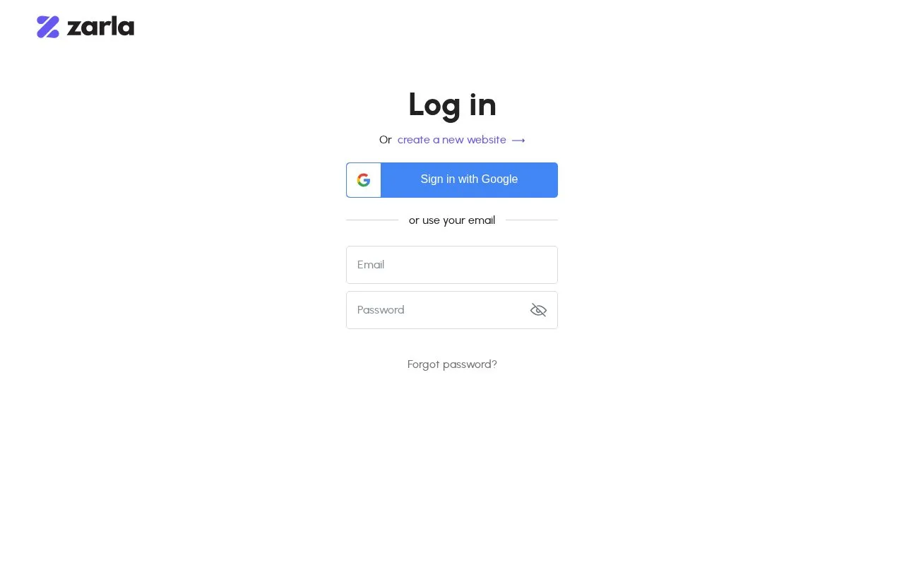 Zarla homepage screenshot