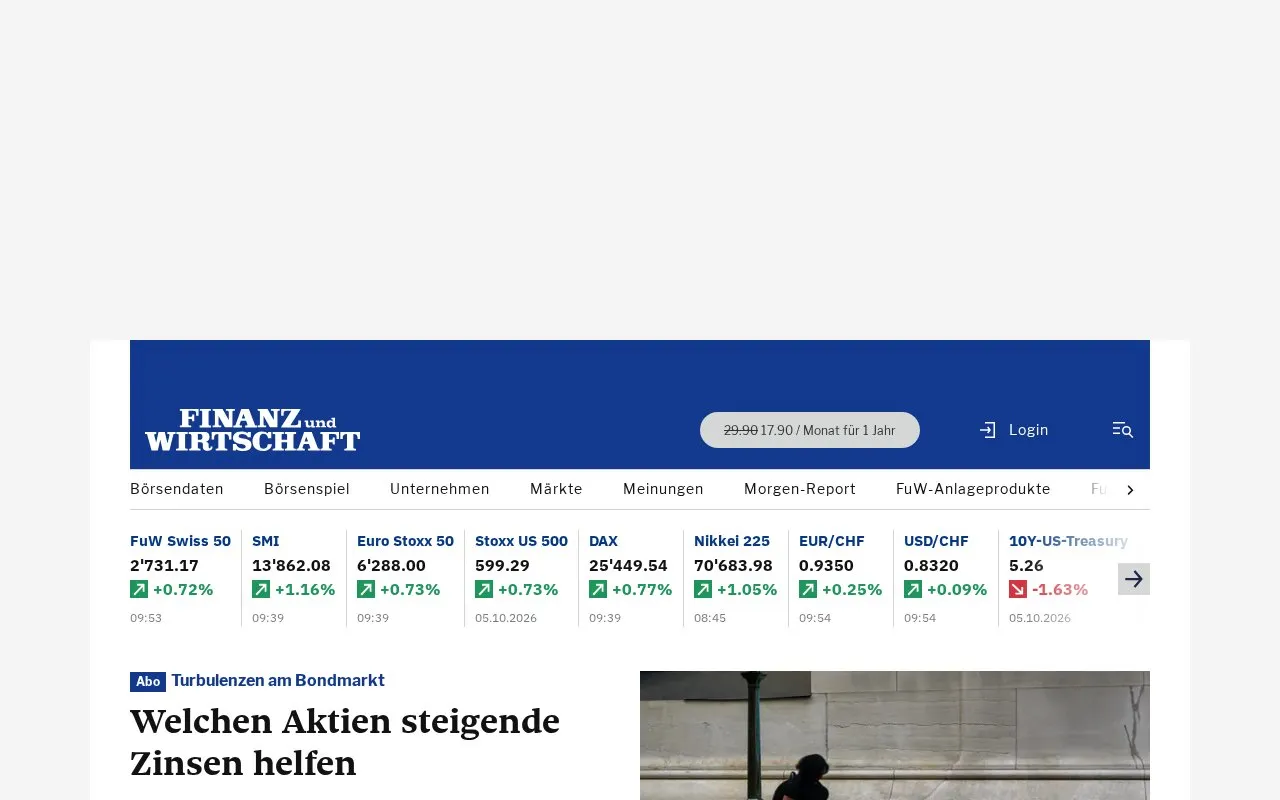 Finanz und Wirtschaft homepage screenshot