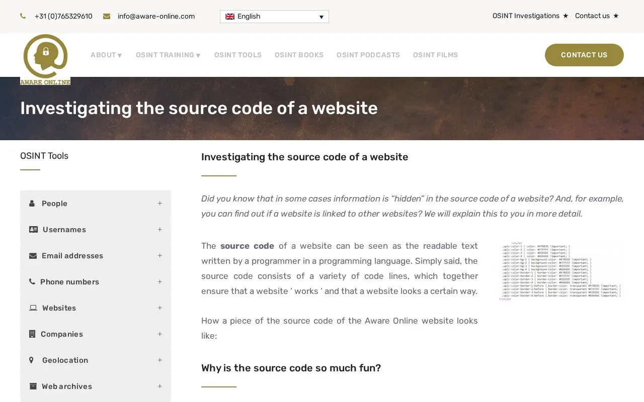 Investigating the source code of a website homepage screenshot
