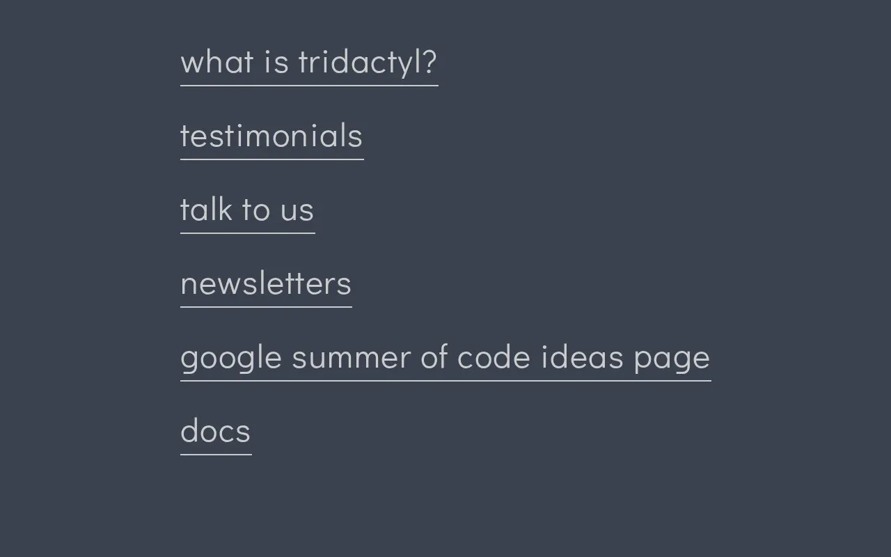 Tridactyl homepage screenshot