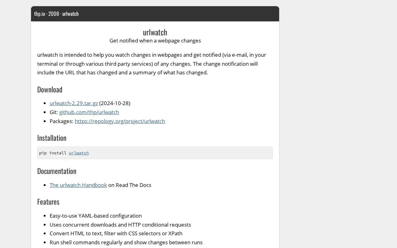 urlwatch homepage screenshot