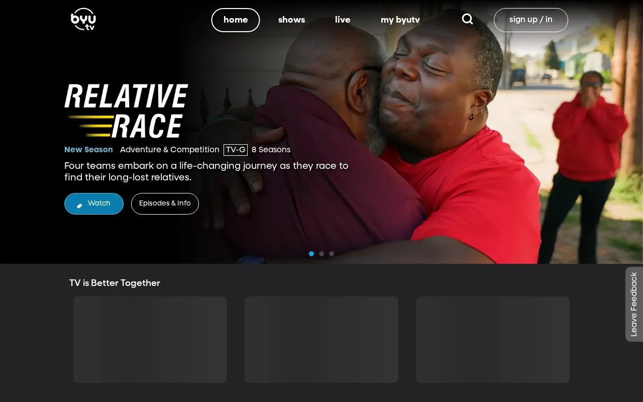 BYUtv homepage screenshot