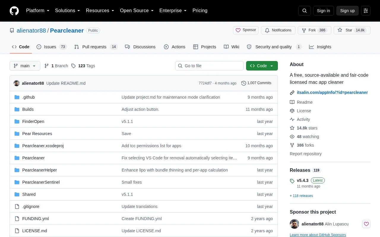 Pearcleaner homepage screenshot