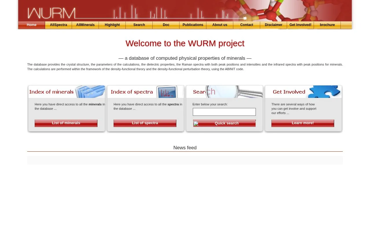 WURM Project homepage screenshot