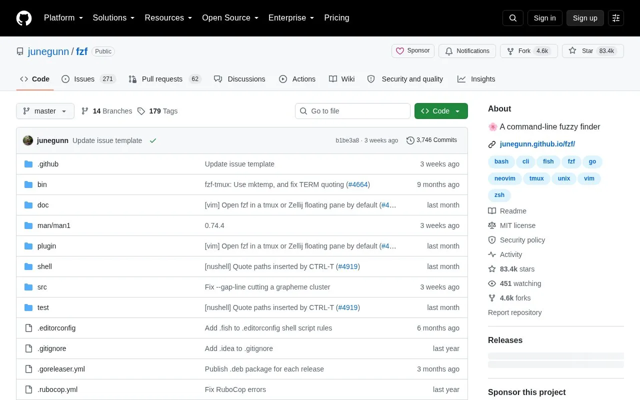 fzf homepage screenshot
