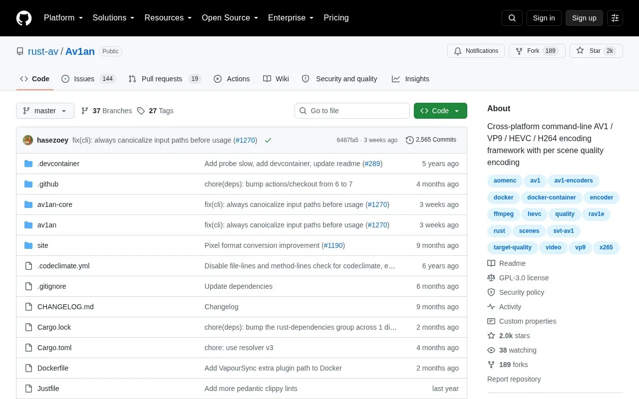 Av1an homepage screenshot