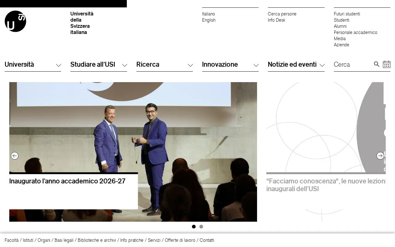Universita della Svizzera Italiana homepage screenshot
